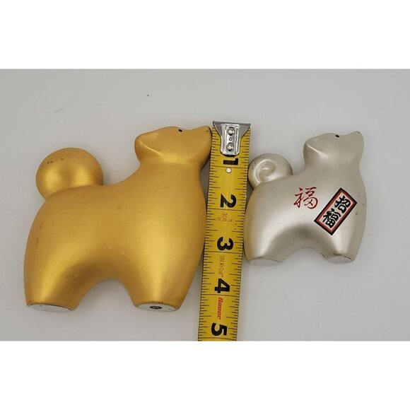 Set Of 2 Japanese Lucky Dog Figurines Gold & Silver - Picture 7 of 9
